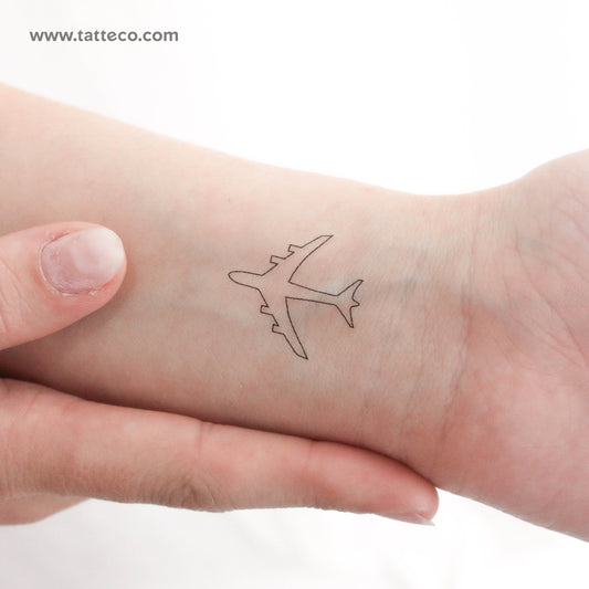 Tatuaje temporal de avión de línea fina (juego de 3)