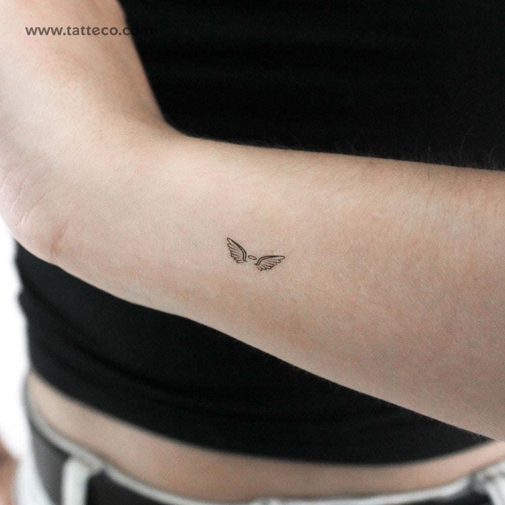 Tiny Angel Wings And Halo Temporary Tattoo - Set of 3