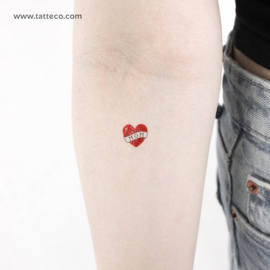 Tatuaje temporal de corazón pequeño con pancarta de mamá (juego de 3)