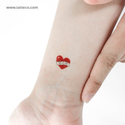Tatuaje temporal de corazón pequeño con pancarta de mamá (juego de 3)