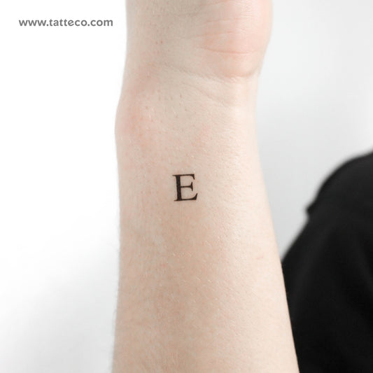 Tatuaje temporal de letra mayúscula E Serif - Juego de 3