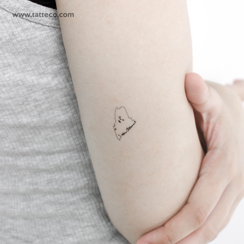Maine Map Outline Temporary Tattoo - Set of 3