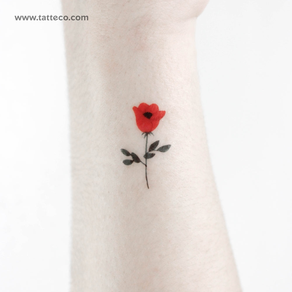 Red Flower Temporary Tattoo - Set of 3