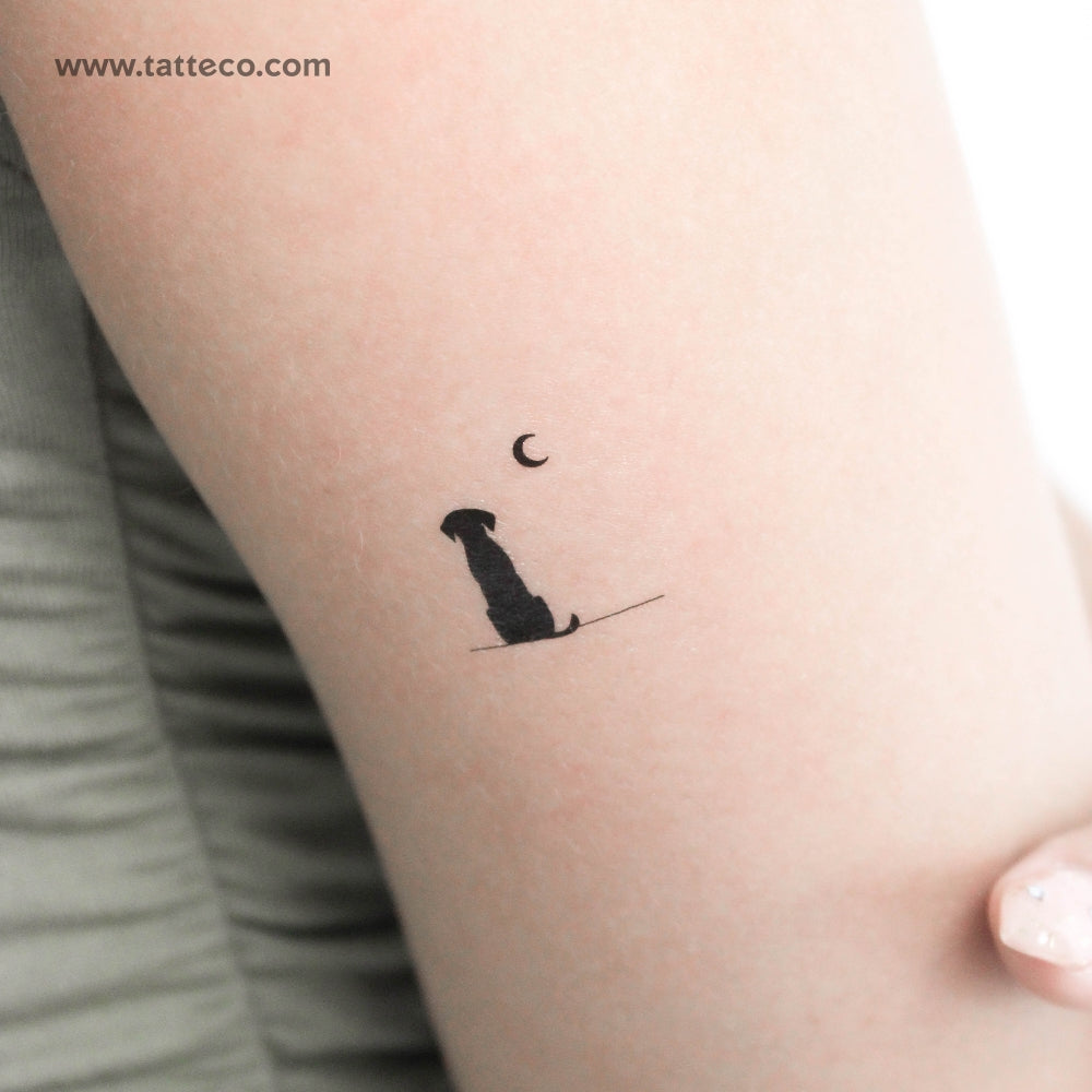 Tatuaje temporal de perro mirando a la luna (juego de 3)