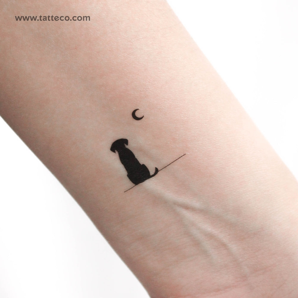 Tatuaje temporal de perro mirando a la luna (juego de 3)