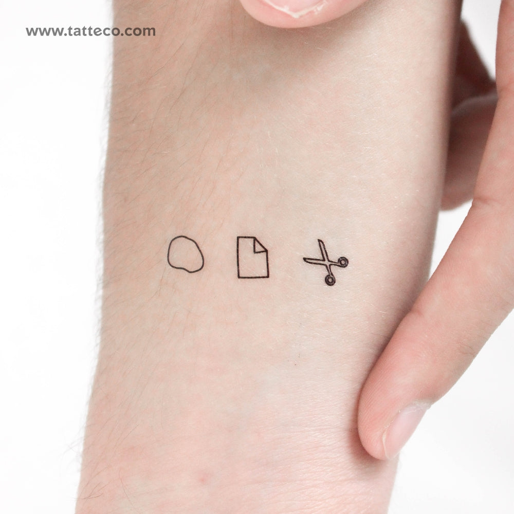 Tatuaje temporal de piedra, papel o tijera (juego de 3)