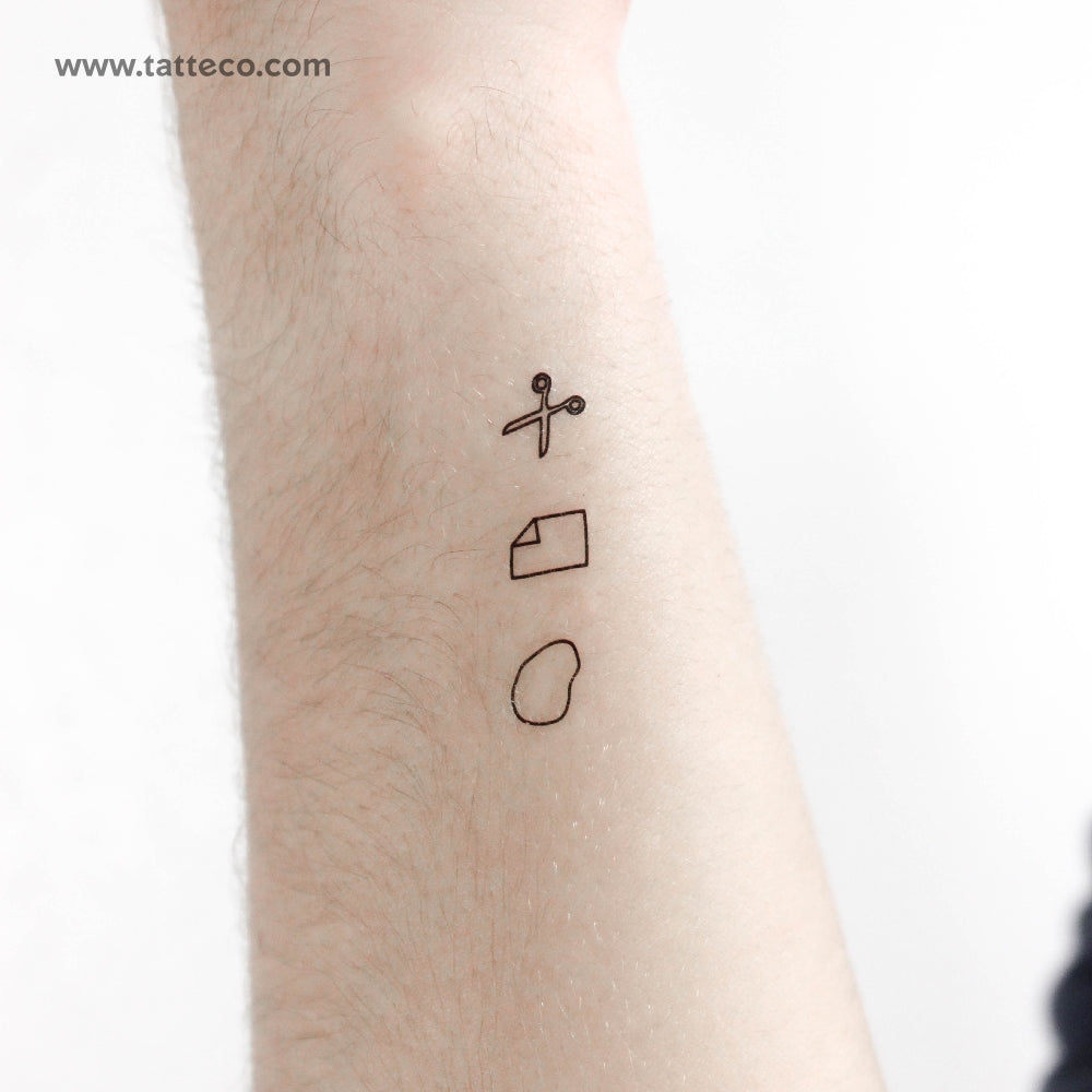 Tatuaje temporal de piedra, papel o tijera (juego de 3)