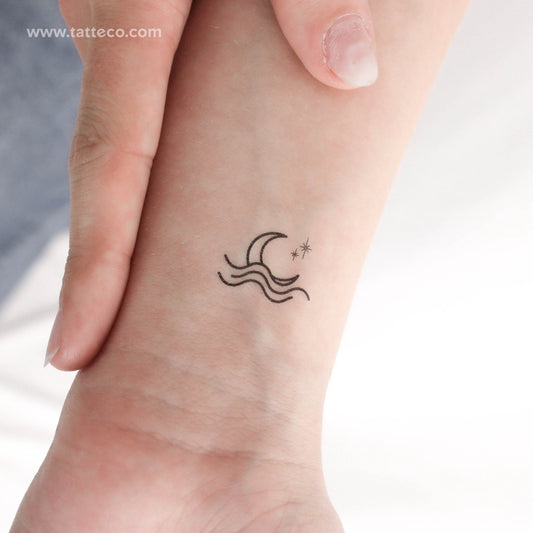 Tatuaje temporal de luna y estrellas en el mar (juego de 3)
