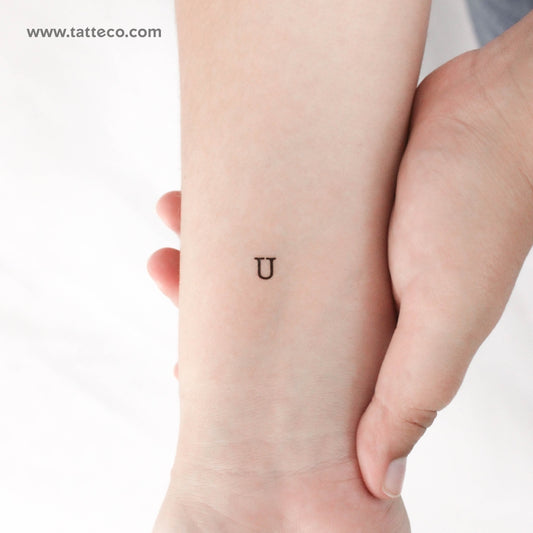 Tatuaje temporal de la letra U mayúscula de máquina de escribir (juego de 3)