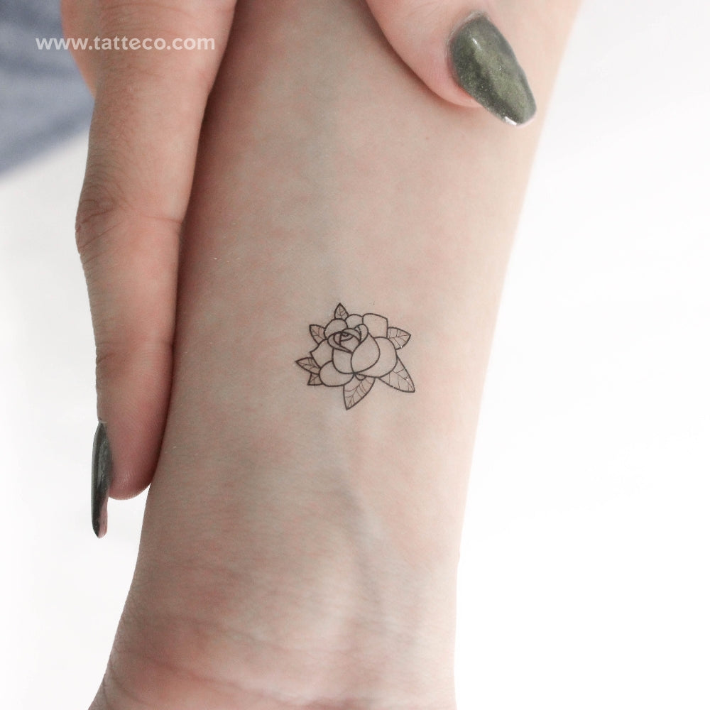 Tatuaje temporal de cabeza de rosa con líneas finas - Juego de 3