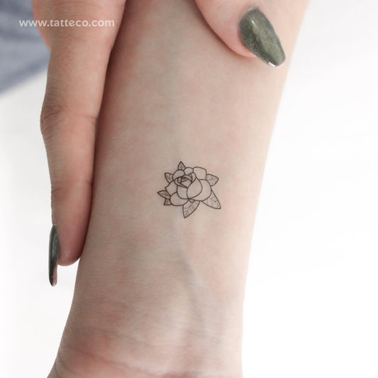 Tatuaje temporal de cabeza de rosa con líneas finas - Juego de 3