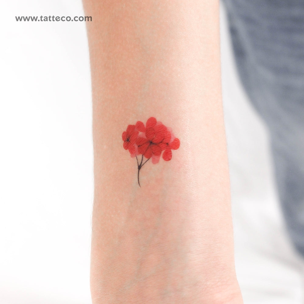 Tatuaje temporal de hortensia roja de Zihee (juego de 3)