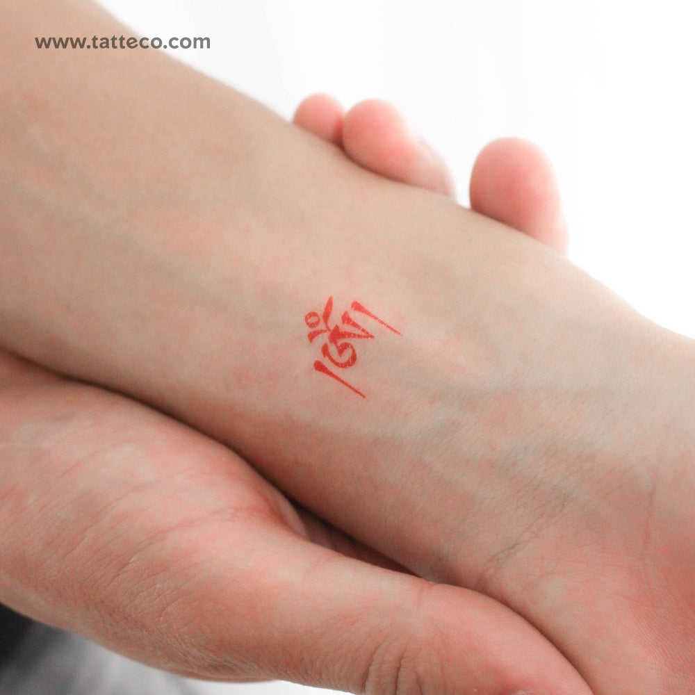 Red Tibetan Om Temporary Tattoo - Set of 3, image size:1000x1000