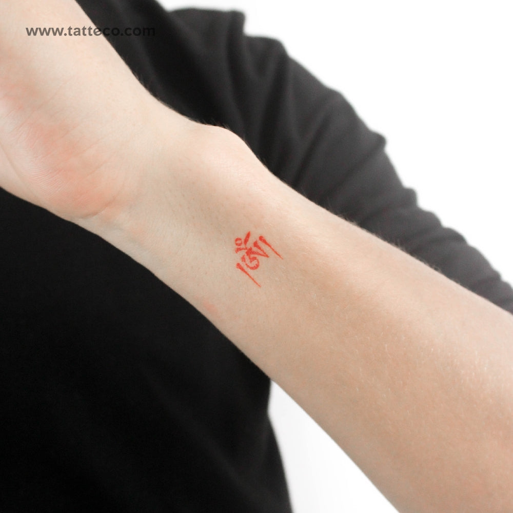 Tatuaje temporal Om tibetano rojo - Juego de 3