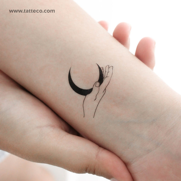 Moon Holding Hand Temporary Tattoo - Set of 3
