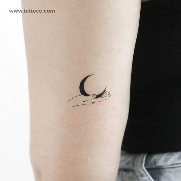 Moon Holding Hand Temporary Tattoo - Set of 3