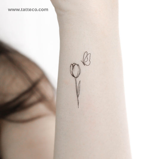 Tulip And Butterfly Temporary Tattoo - Set of 3