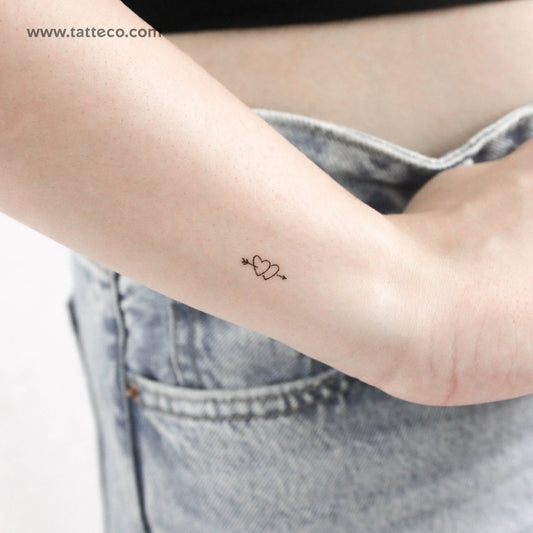 Hand-drawn Double Heart And Arrow Temporary Tattoo - Set of 3