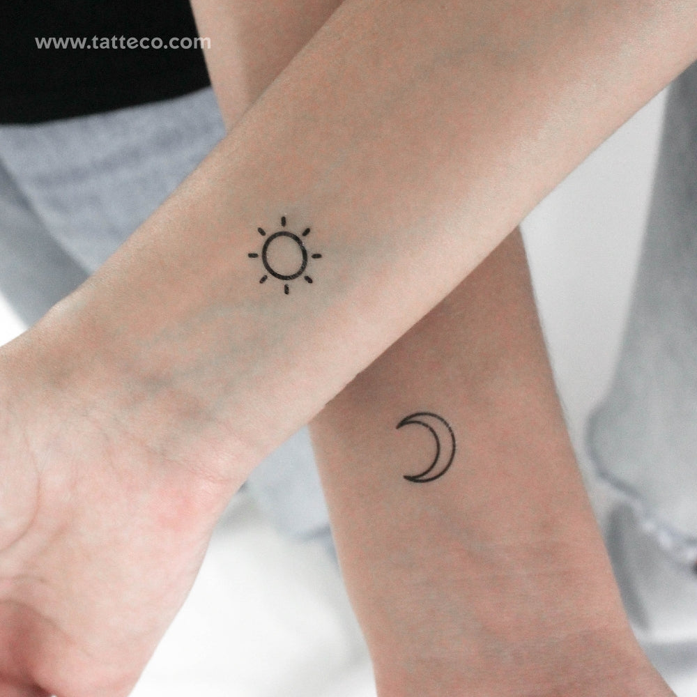 Tatuaje temporal de sol y luna a juego (juego de 3)
