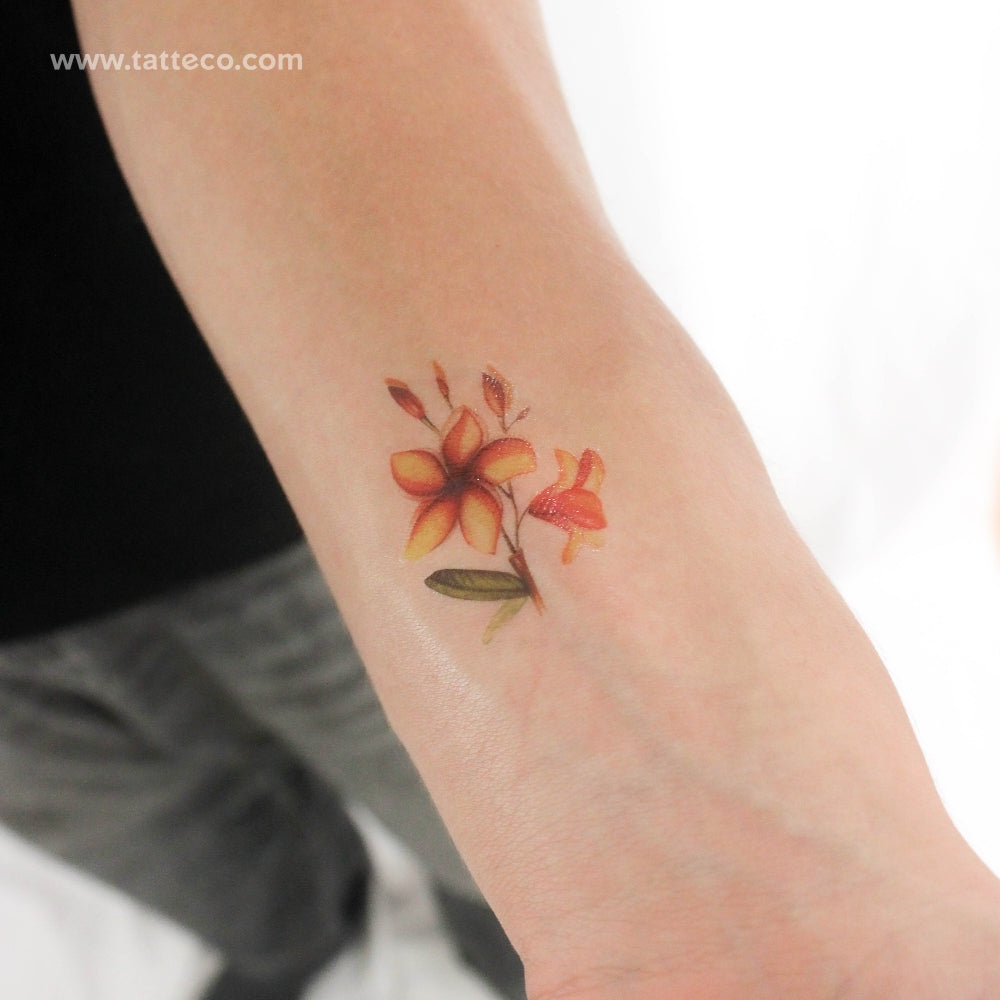 Watercolor Plumeria Temporary Tattoo - Set of 3