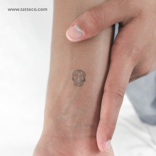 Tatuaje temporal de calavera de azúcar de línea fina (juego de 3)
