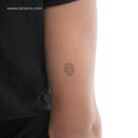Tatuaje temporal de calavera de azúcar de línea fina (juego de 3)