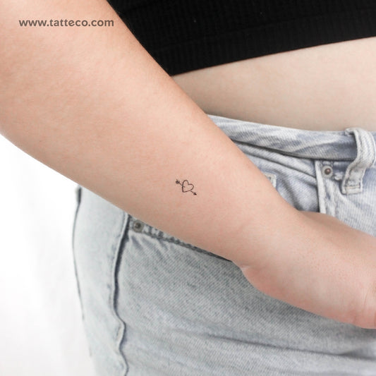 Hand-Drawn Heart And Arrow Temporary Tattoo - Set of 3