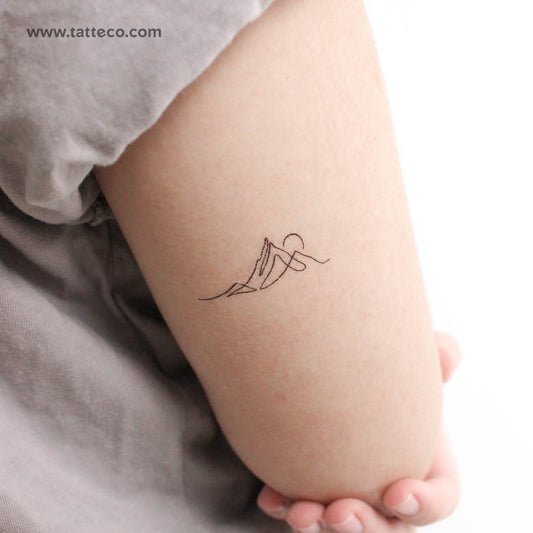 Single Line Mountain Sunrise Temporary Tattoo - Set of 3