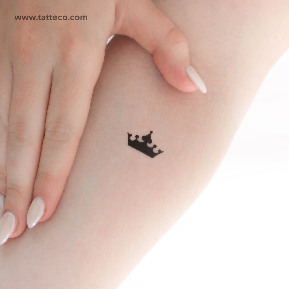 Minimalist Black Crown Temporary Tattoo - Set of 3