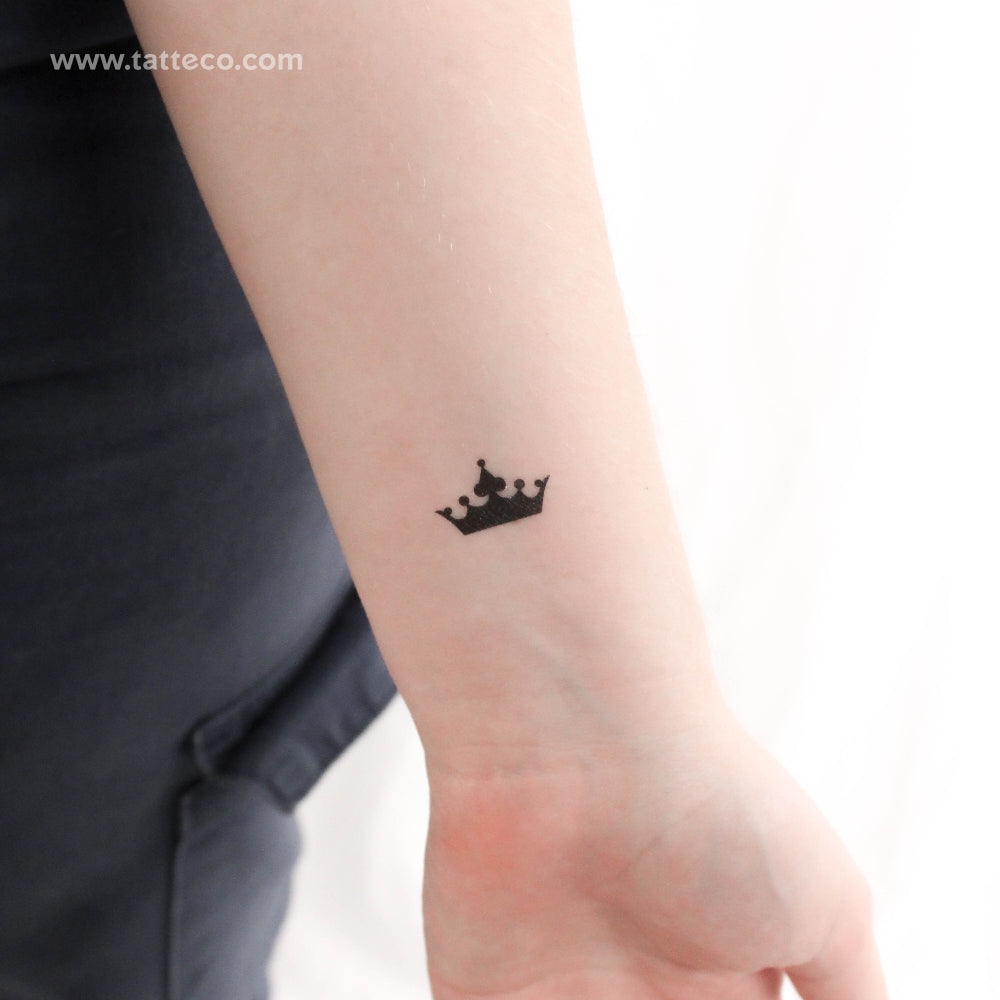 Minimalist Black Crown Temporary Tattoo - Set of 3