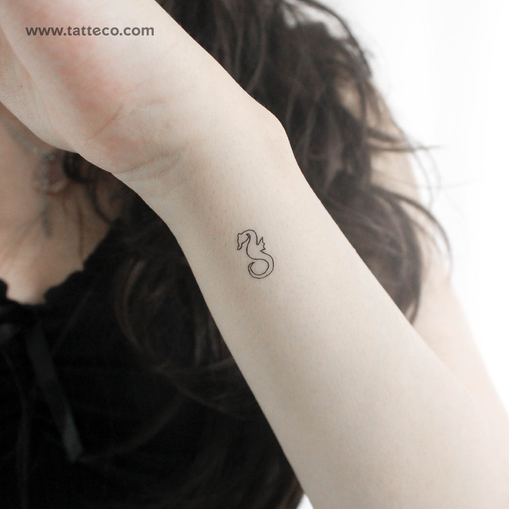 Tatuaje temporal minimalista de caballito de mar (juego de 3)