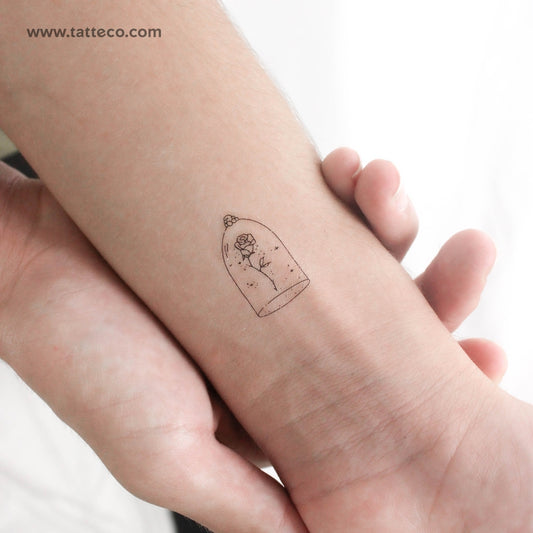Small Rose In A Glass Dome Temporary Tattoo - Set of 3