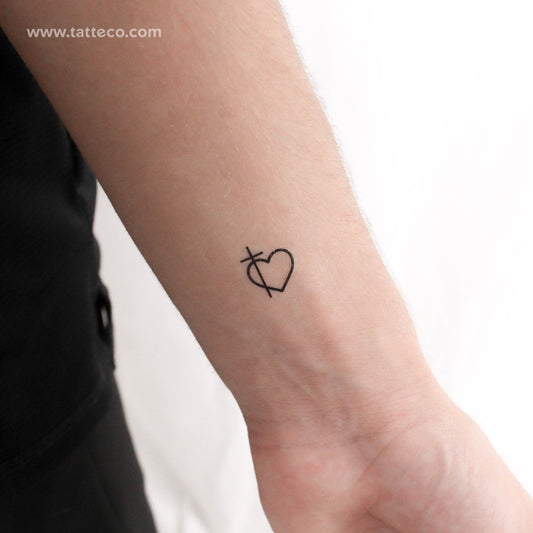 Tatuaje temporal de corazón con cruz pequeña - Juego de 3