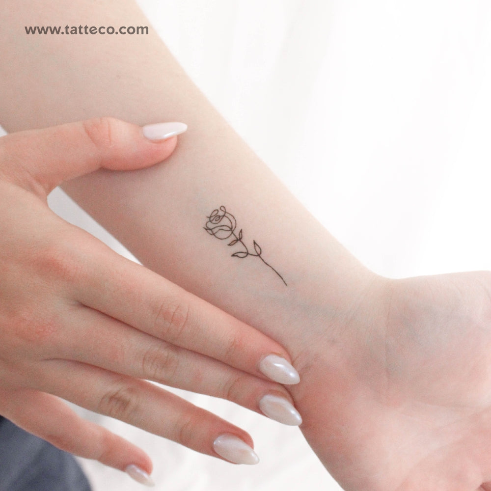 Tatuaje temporal de rosa de una sola línea - Juego de 3