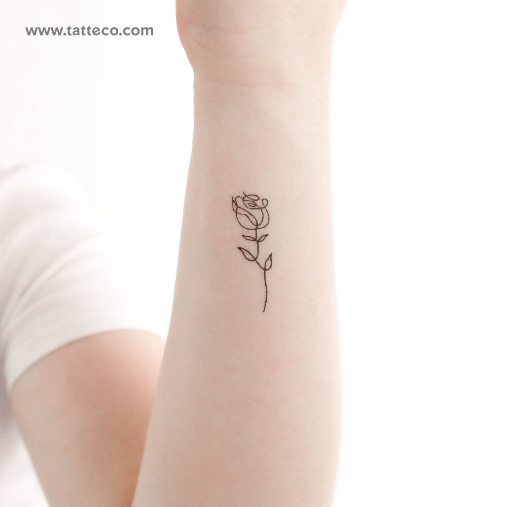 Tatuaje temporal de rosa de una sola línea - Juego de 3