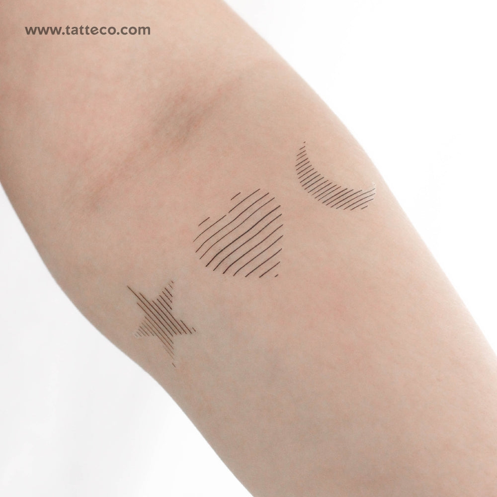 Star Heart and Moon Temporary Tattoo by Cagri Durmaz - Set of 3