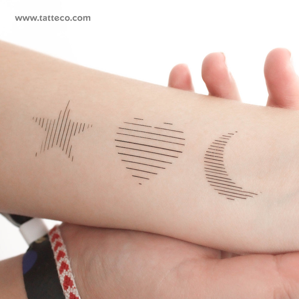 Star Heart and Moon Temporary Tattoo by Cagri Durmaz - Set of 3