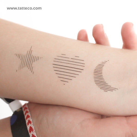 Tatuaje temporal de estrella, corazón y luna de Cagri Durmaz (juego de 3)