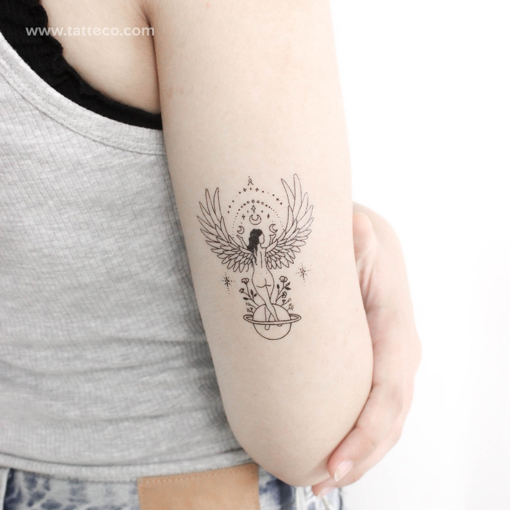 Tatuaje temporal de mujer ángel de Tukoi (juego de 3)
