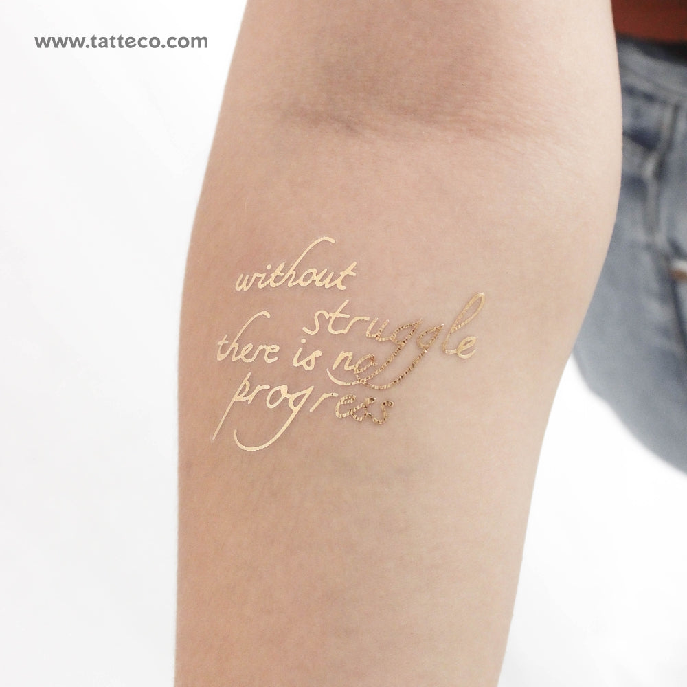 Tatuaje temporal "Sin lucha no hay progreso" (oro metálico) - Juego de 3