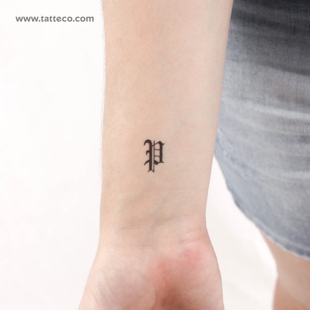 Tatuaje temporal de la letra P gótica - Juego de 3