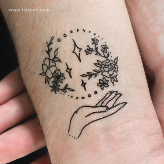Tatuaje temporal de flor en la mano de Tukoi (juego de 3)