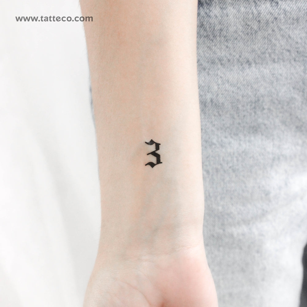 Tatuaje temporal número 3 estilo gótico - Juego de 3