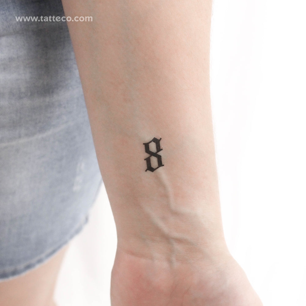 Gothic Style Number 8 Temporary Tattoo - Set of 3