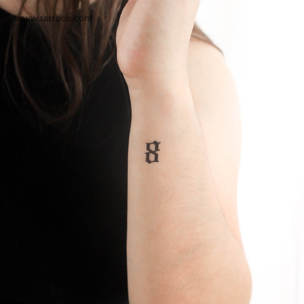 Gothic Style Number 8 Temporary Tattoo - Set of 3