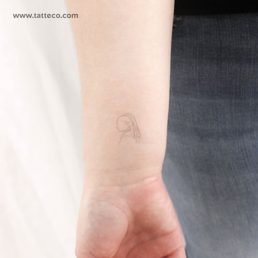 Tatuaje temporal de chica con un pendiente de perla de línea fina - Juego de 3