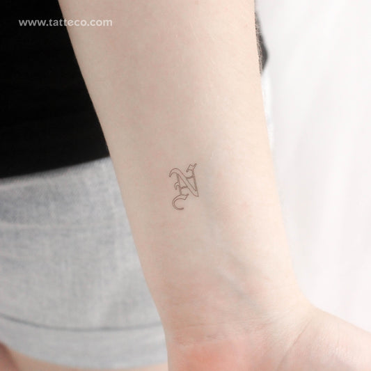 Old English N Letter Temporary Tattoo - Set of 3