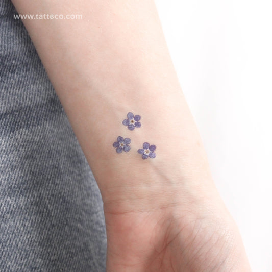 Tatuaje temporal de tres flores nomeolvides (juego de 3)