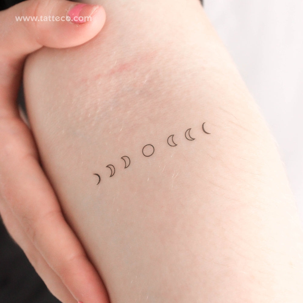 Tatuaje temporal de líneas finas de fases lunares (juego de 3)