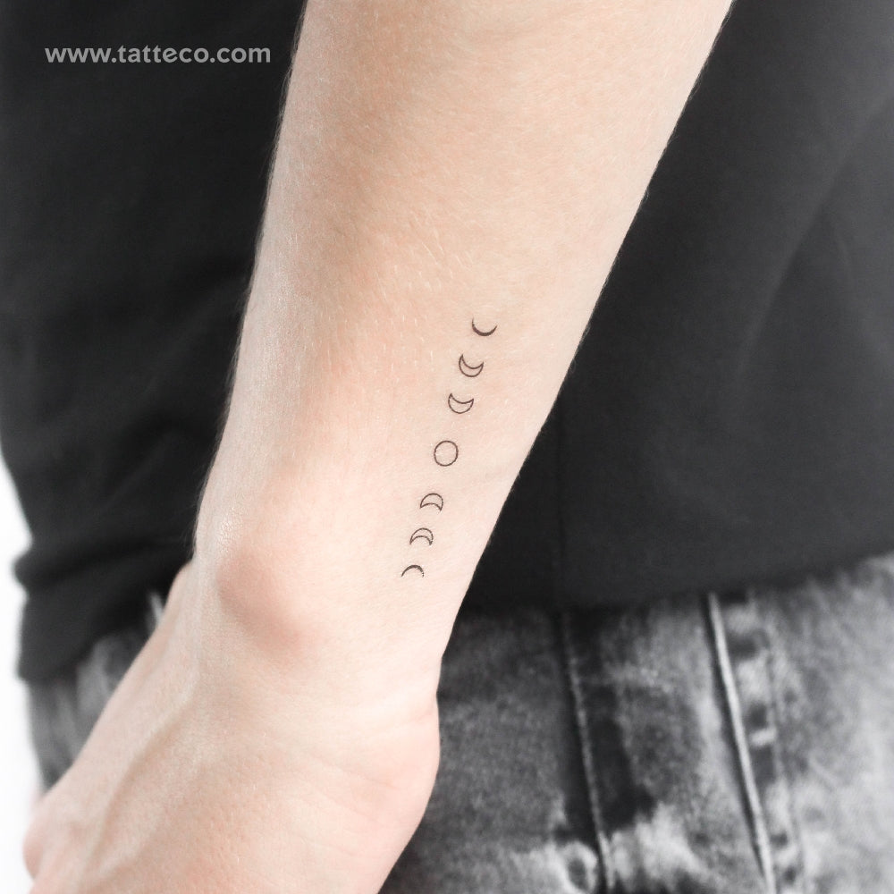 Tatuaje temporal de líneas finas de fases lunares (juego de 3)